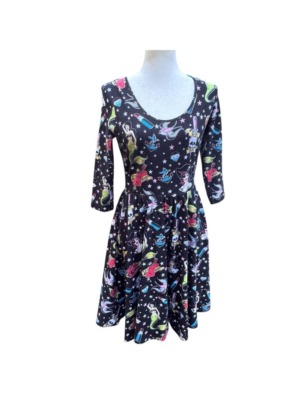 Deadly Dames Tattoo Pinup Dress M Rockabilly Biker Babe Retro Kawaii Vibes 8/10